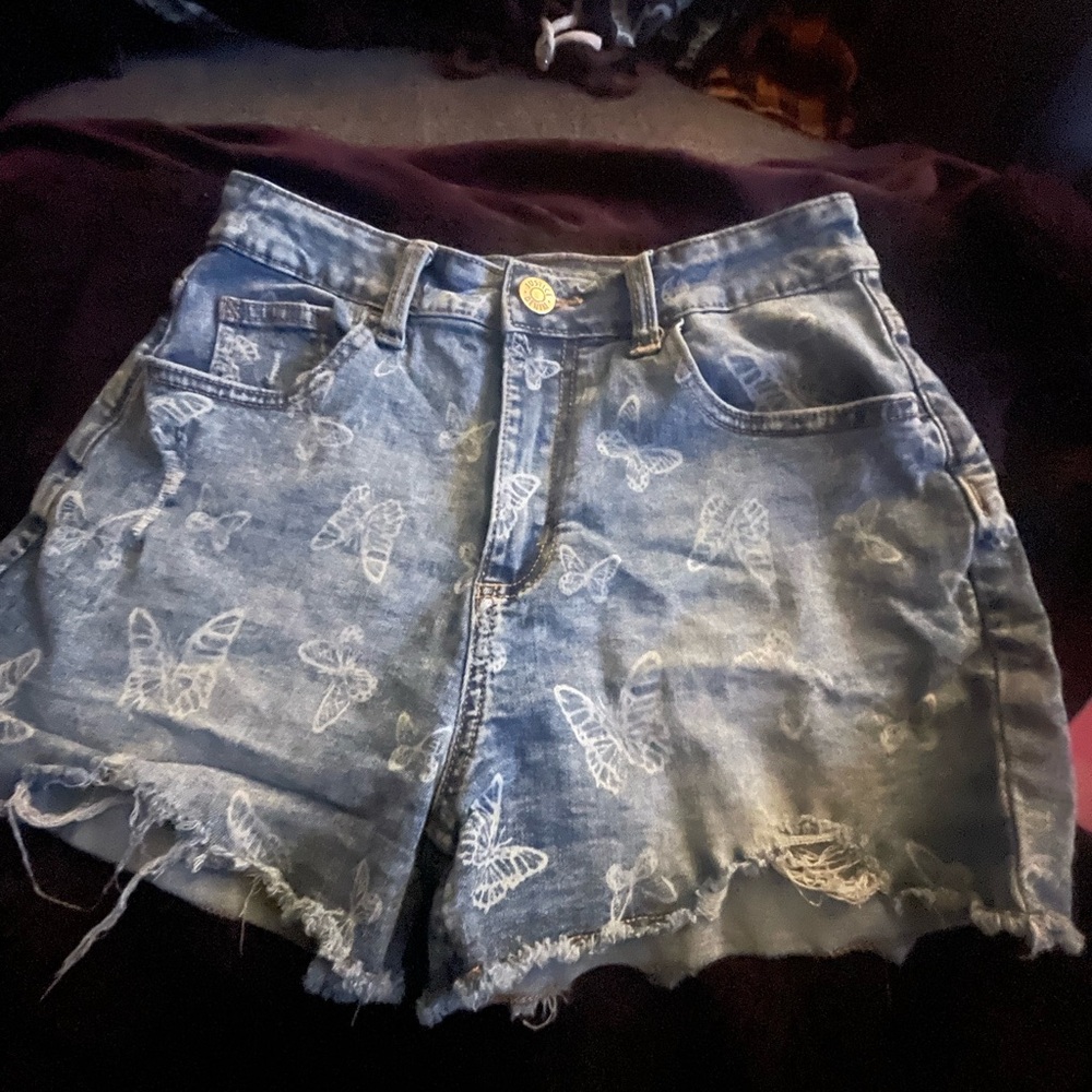 Justice Blue Denim Butterfly Print Shorts